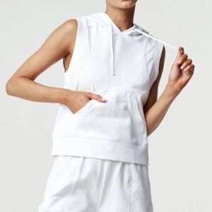 BLANC NOIR Women’s Tempest Sleeveless‎ Hoodie White soft stretch cotton/mesh XS
